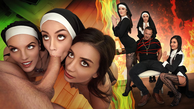 Three Horny Nuns Fuck the Devil Out of Him | Exclusive TeamSkeet Porn Video - TeamSkeet Update
